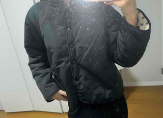 Star Embroidered Hooded Boa Quilted Crop Padded Jacket