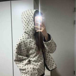 Star Embroidered Hooded Boa Quilted Crop Padded Jacket