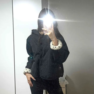 Star Embroidered Hooded Boa Quilted Crop Padded Jacket