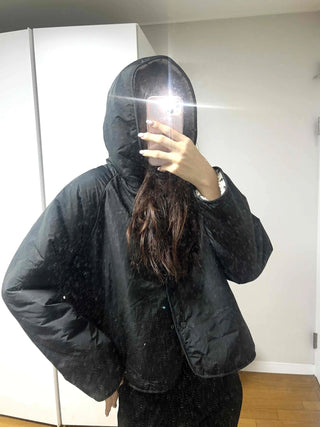 Star Embroidered Hooded Boa Quilted Crop Padded Jacket