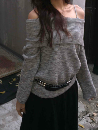 Layered boatneck ribbed crop knit
