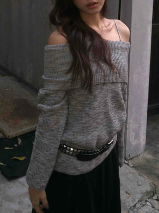 Layered boatneck ribbed crop knit
