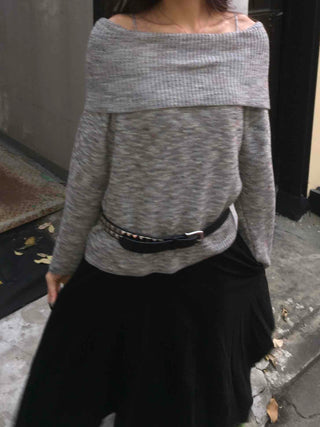 Layered boatneck ribbed crop knit