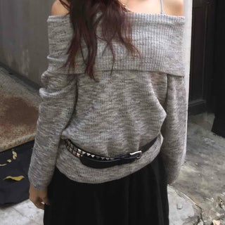 Layered boatneck ribbed crop knit