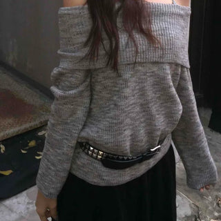 Soft Cashmere Touch Off-Shoulder Ribbed Knit Tee