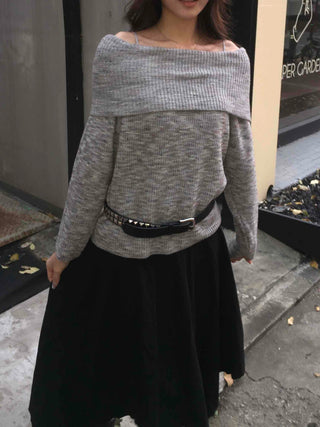 Soft Cashmere Touch Off-Shoulder Ribbed Knit Tee