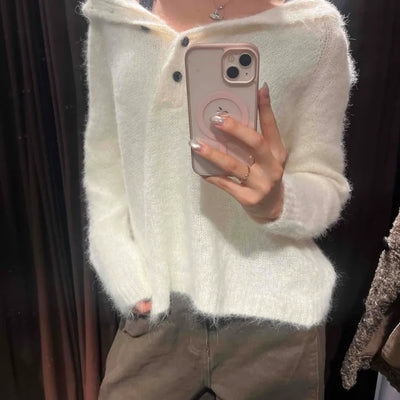 Fluffy Boat Neck Shoulder Drop Crop Knit