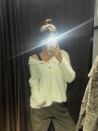 Fluffy Boat Neck Shoulder Drop Crop Knit