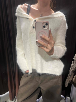Fluffy Boat Neck Shoulder Drop Crop Knit