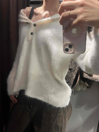 Fluffy Boat Neck Shoulder Drop Crop Knit