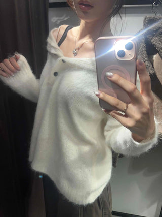 Fluffy Boat Neck Shoulder Drop Crop Knit