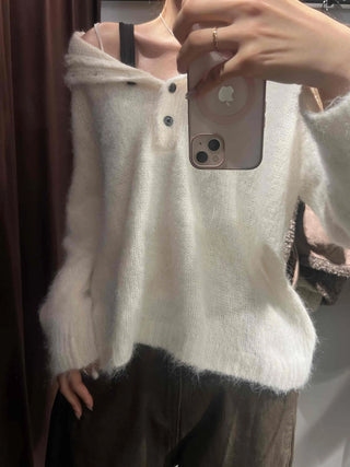 Fluffy Boat Neck Shoulder Drop Crop Knit