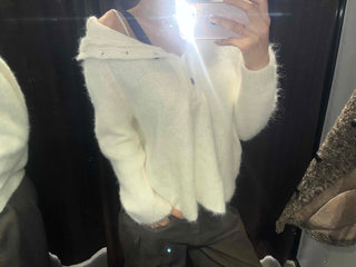 Fluffy Boat Neck Shoulder Drop Crop Knit