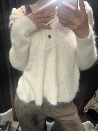 Fluffy Boat Neck Shoulder Drop Crop Knit