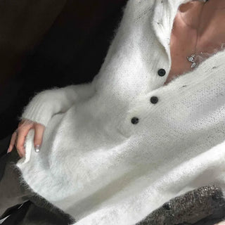 Fluffy Boat Neck Shoulder Drop Crop Knit