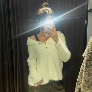 Fluffy Boat Neck Shoulder Drop Crop Knit
