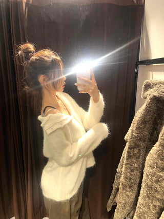 Fluffy Boat Neck Shoulder Drop Crop Knit