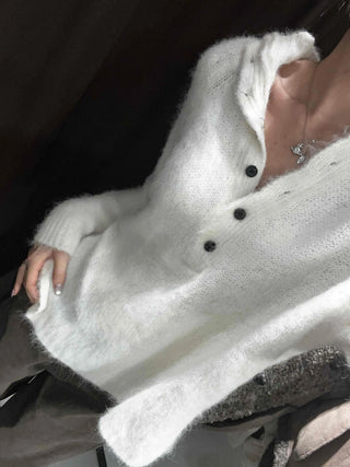 Fluffy Boat Neck Shoulder Drop Crop Knit