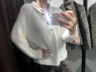 Fluffy Boat Neck Shoulder Drop Crop Knit