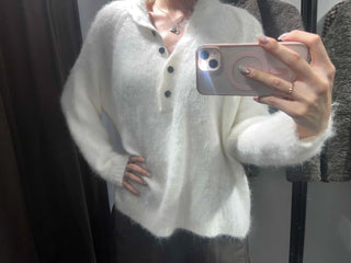 Fluffy Boat Neck Shoulder Drop Crop Knit