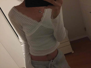 Peach Texture Square Neck Shirred Crop Long Sleeve T-shirt
