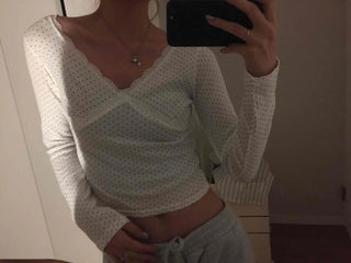 Peach Texture Square Neck Shirred Crop Long Sleeve T-shirt