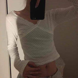 Peach Texture Square Neck Shirred Crop Long Sleeve T-shirt