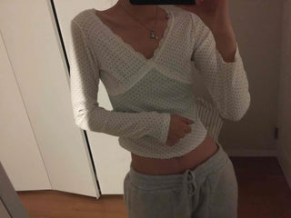 Peach Texture Square Neck Shirred Crop Long Sleeve T-shirt
