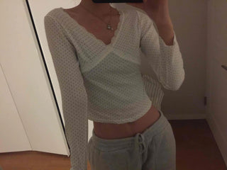 Peach Texture Square Neck Shirred Crop Long Sleeve T-shirt