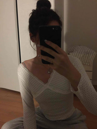 Soft Sexy Shirred Square Neck Polished Long Sleeve Tee