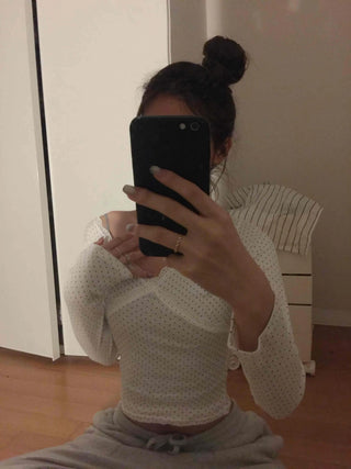 Soft Sexy Shirred Square Neck Polished Long Sleeve Tee