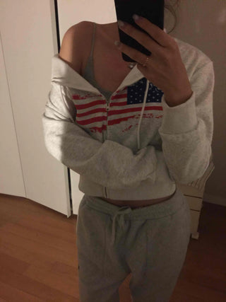 Relaxed Casual Cropped Zip-Up Hoodie