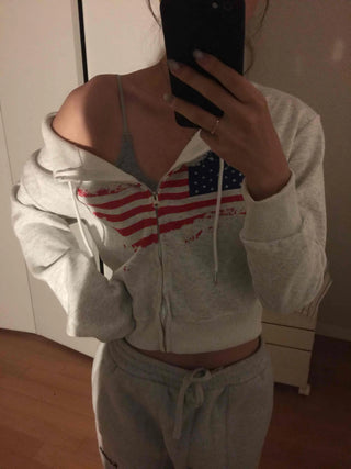 Relaxed Casual Cropped Zip-Up Hoodie
