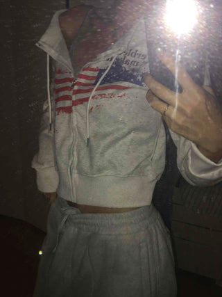 Relaxed Casual Cropped Zip-Up Hoodie