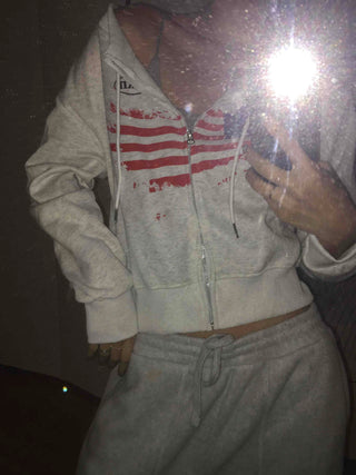 Relaxed Casual Cropped Zip-Up Hoodie