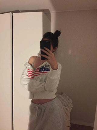 Relaxed Casual Cropped Zip-Up Hoodie
