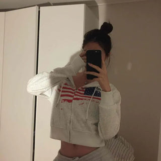 Relaxed Casual Cropped Zip-Up Hoodie