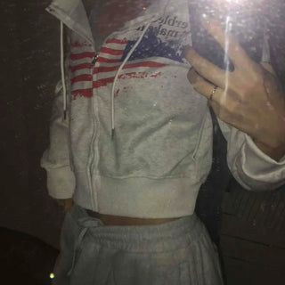 Relaxed Casual Cropped Zip-Up Hoodie