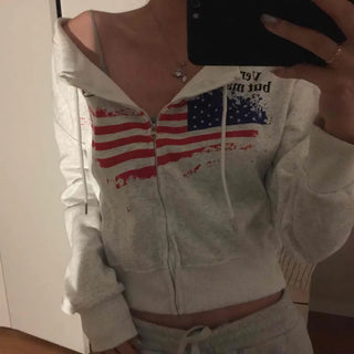 Relaxed Casual Cropped Zip-Up Hoodie