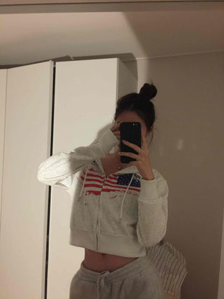 Relaxed Casual Cropped Zip-Up Hoodie