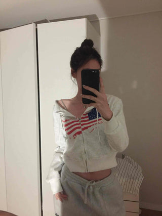 Relaxed Casual Cropped Zip-Up Hoodie