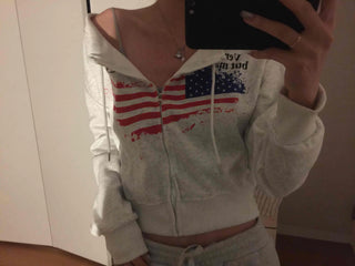 Relaxed Casual Cropped Zip-Up Hoodie