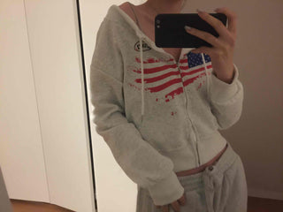 Relaxed Casual Cropped Zip-Up Hoodie
