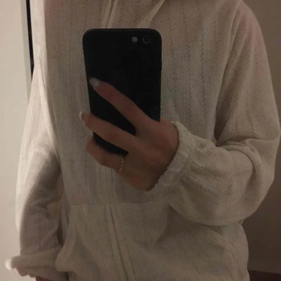 Cable Knit Point Zip-Up Hoodie