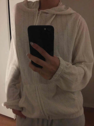Cable Knit Point Zip-Up Hoodie