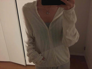 Cable Knit Point Zip-Up Hoodie