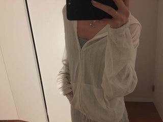 Cable Knit Point Zip-Up Hoodie