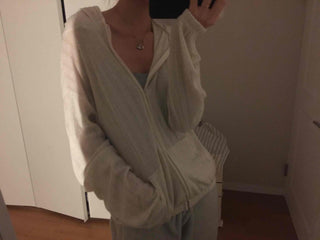 Cable Knit Point Zip-Up Hoodie