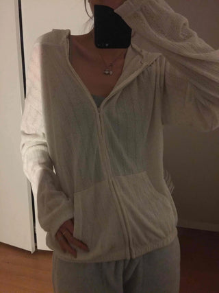 Cable Knit Point Zip-Up Hoodie