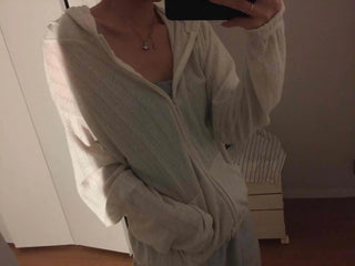 Cable Knit Point Zip-Up Hoodie